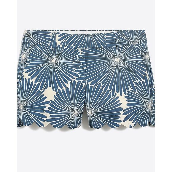 J. Crew linen blend Printed 4" scalloped short blue muslin sunburst size 4 - Picture 1 of 7